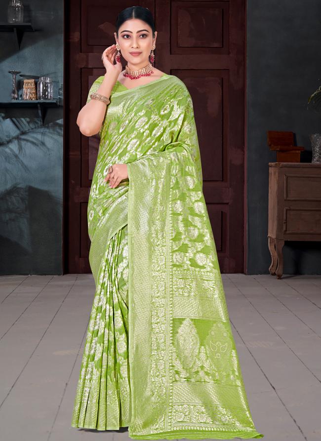 Cotton Light Green Festival Wear Weaving Saree